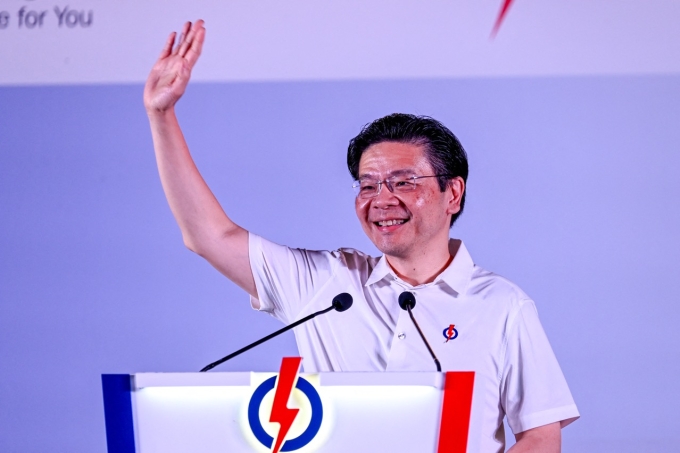 Thủ tướng Singapore Lawrence Wong phát biểu ngày 1/5 trong cuộc gặp các cử tri PAP. Ảnh: AFP