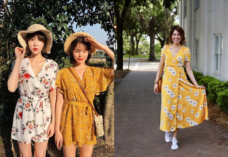 Váy quấn họa tiết hoa đâu chỉ có gái trẻ mới ứng dụng được, phụ nữ 40+ cũng có thể hack tuổi với mẫu váy này.