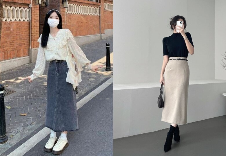 Kiểu váy midi dáng suông dù già hay trẻ diện đều đẹp.