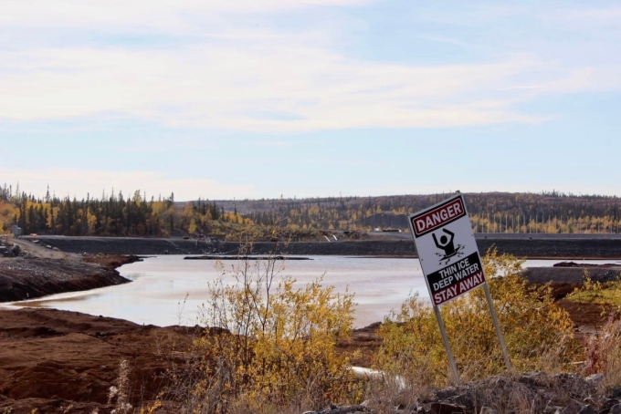 A settling pond at the Giant Mine site on Sept. 21, 2022. A lot more work that needs to be done, but I think were in a way better place than we were 10, 15 years ago, said Yellowknife MLA Kevin OReily. (Liny Lamberink/CBC)