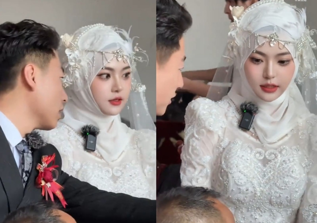 Cô dâu người Hồi trong video đám cưới gây sốt ở Cam Túc. Ảnh: Sina News