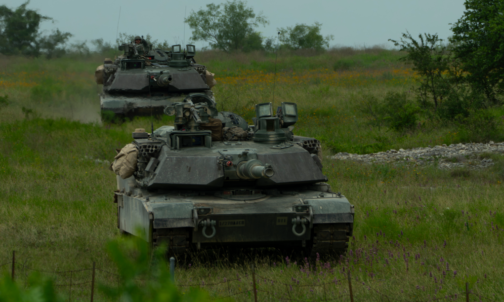 Lực lượng Vệ binh Quốc gia Lục quân Mỹ diễn tập bằng xe tăng M1A1 Abrams tại bang Texas tháng 10/2024. Ảnh: US Army
