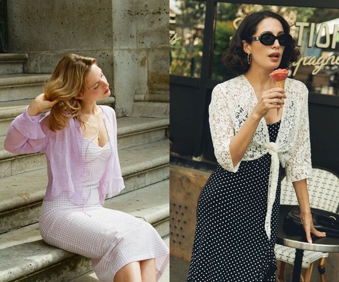 Chiếc áo khoác dệt kim mỏng nhẹ vừa giúp chống nắng lại tô điểm thêm nét nữ tính cho phái đẹp.