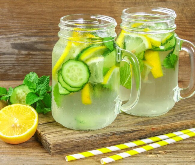 Nước detox chanh và dưa chuột là thức uống được nhiều phụ nữ Hàn yêu thích nhờ cách làm đơn giản, dễ uống. Sự kết hợp này giúp bổ sung nước cho cơ thể, hỗ trợ làm sáng da, tạo cảm giác tươi mát và góp phần duy trì vóc dáng gọn gàng hơn.