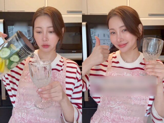 Mỗi ngày, beauty blogger Hàn Quốc Coreana đều chuẩn bị một bình nước detox với chanh và dưa chuột để uống dần thay nước lọc thông thường. Cô duy trì thói quen này nhiều năm nhằm hỗ trợ cấp nước cho cơ thể, giữ da căng bóng và duy trì vóc dáng thon gọn.
