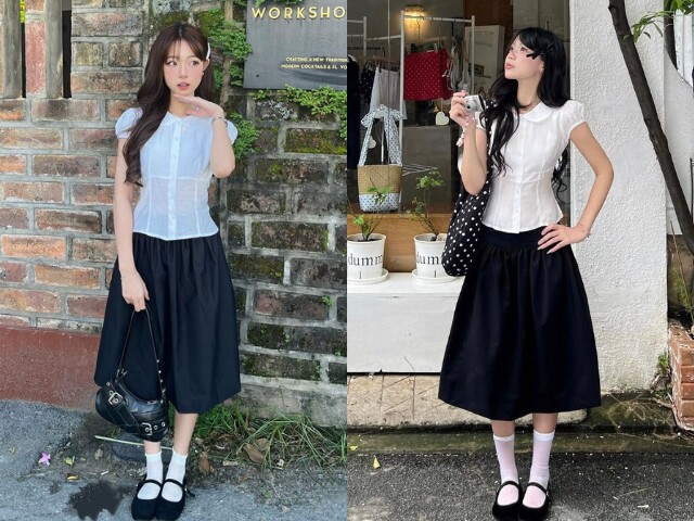 Áo sơ mi khi phối cùng chân váy lửng tạo nên tổng thể thanh lịch và chỉn chu. Khi sơ vin gọn gàng, outfit trở nên cân đối hơn. Đây là công thức phù hợp với môi trường công sở hoặc những dịp cần sự nghiêm túc.