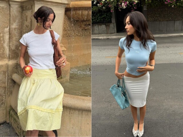 Áo babytee khi mix với chân váy lửng giúp outfit trở nên trẻ trung và hiện đại hơn. Thiết kế ôm nhẹ giúp tôn dáng, tạo cảm giác gọn gàng. Đây là lựa chọn phù hợp cho phong cách năng động và dễ ứng dụng hàng ngày.