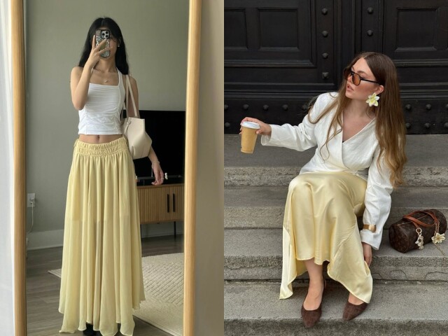 Chân váy vàng gà con giúp tổng thể trở nên nổi bật nhưng vẫn giữ được nét nữ tính. Khi kết hợp cùng áo trắng hoặc áo màu trung tính, outfit sẽ hài hòa và dễ nhìn hơn. Đây là item phù hợp cho những ngày muốn làm mới phong cách mùa Hè.