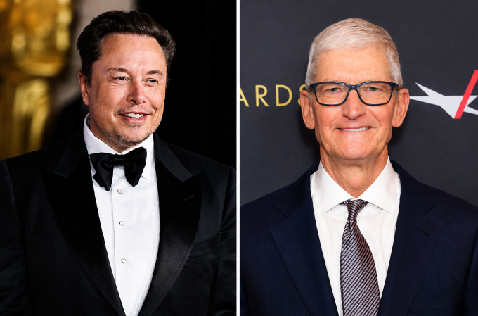 CEO Tesla Elon Musk (trái) và CEO Apple Tim Cook. Ảnh: AFP