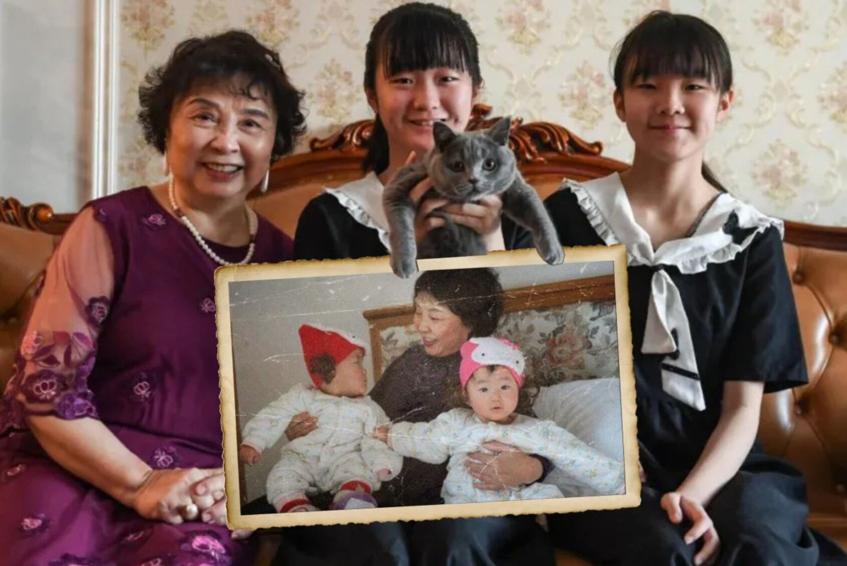 Bà Sheng Hailin cùng 2 cô con gái sinh đôi. Ảnh: SCMP
