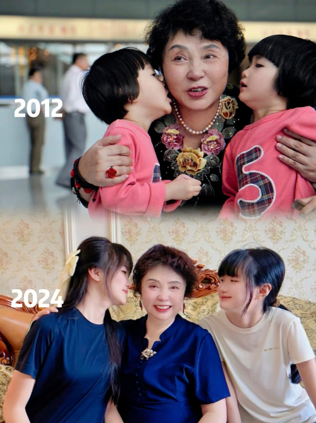 Bà Sheng hạnh phúc bên 2 con. Ảnh: SCMP