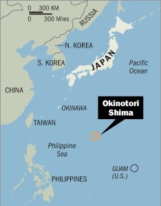 Vị trí của bãi đá ngầm Okinotori. Đồ họa: WSJ