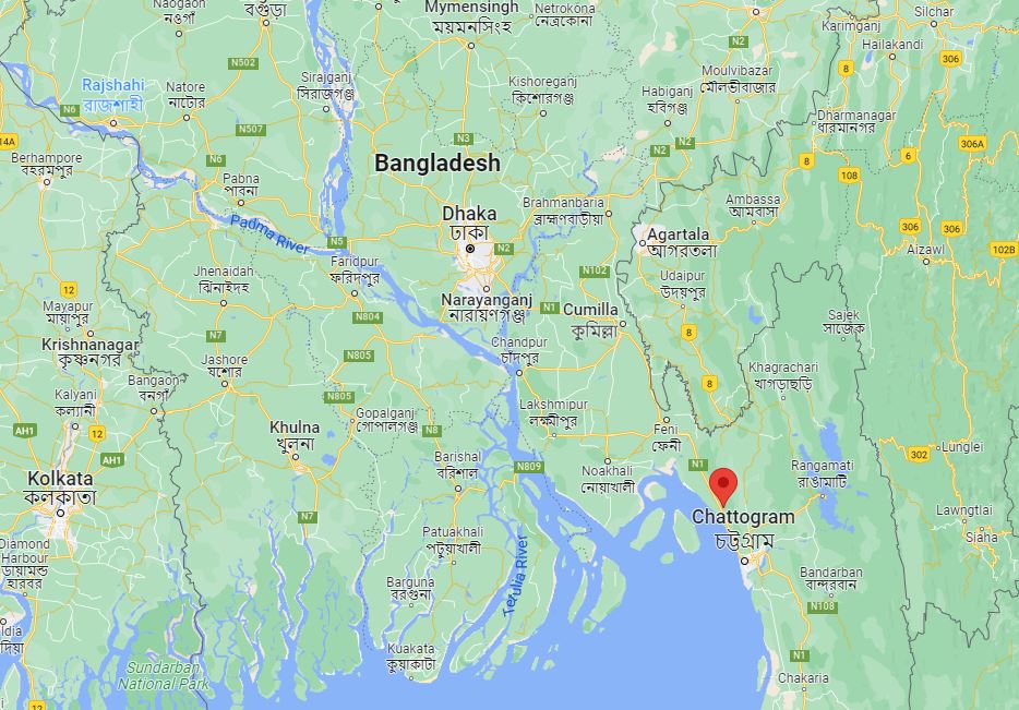 Vị trí thị trấn Sitakunda (đánh dấu đỏ) ở miền nam Bangladesh. Đồ họa: Google Maps.