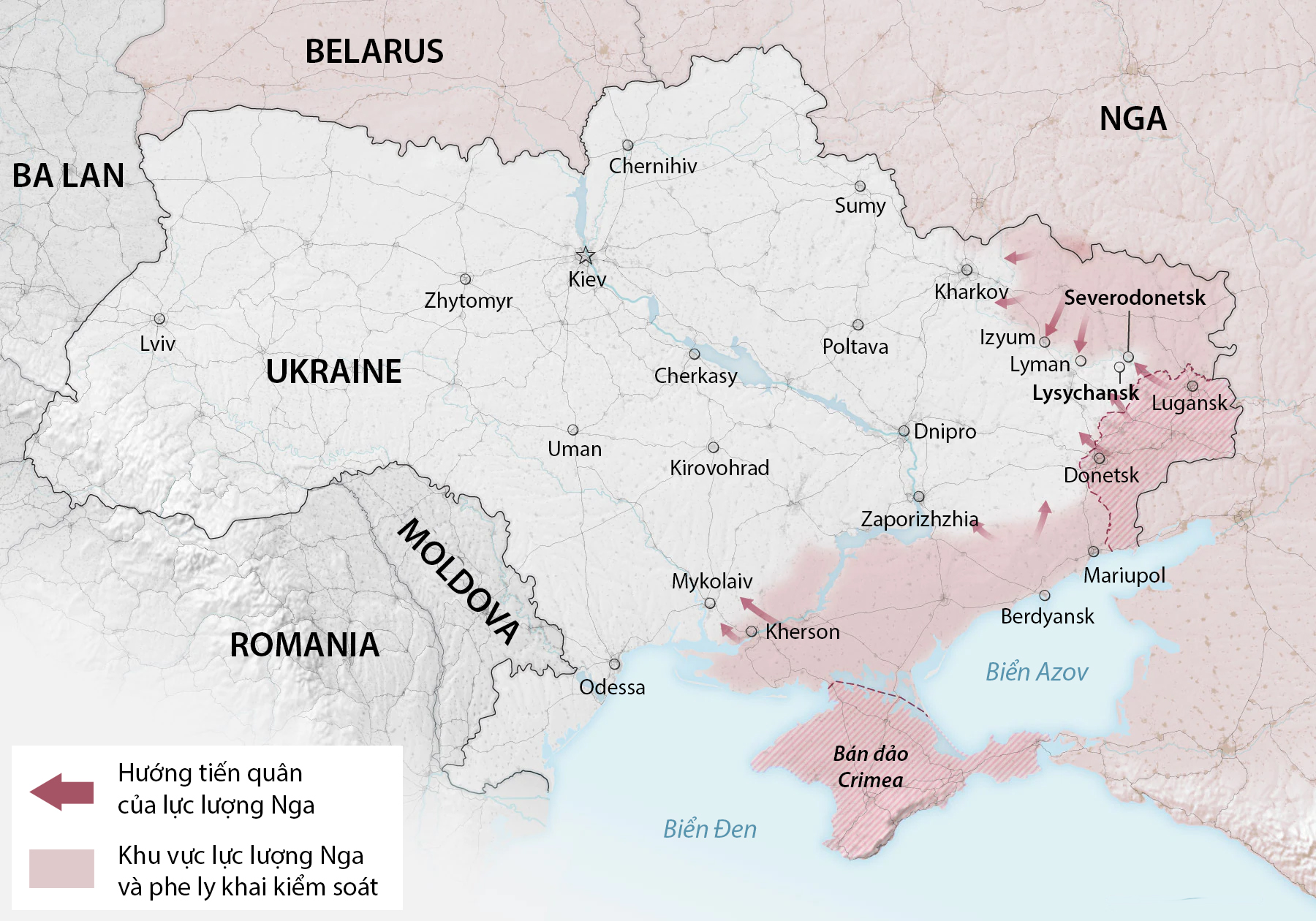 Cục diện chiến trường tại Ukraine sau hơn 100 ngày giao tranh. Đồ họa: Washington Post.