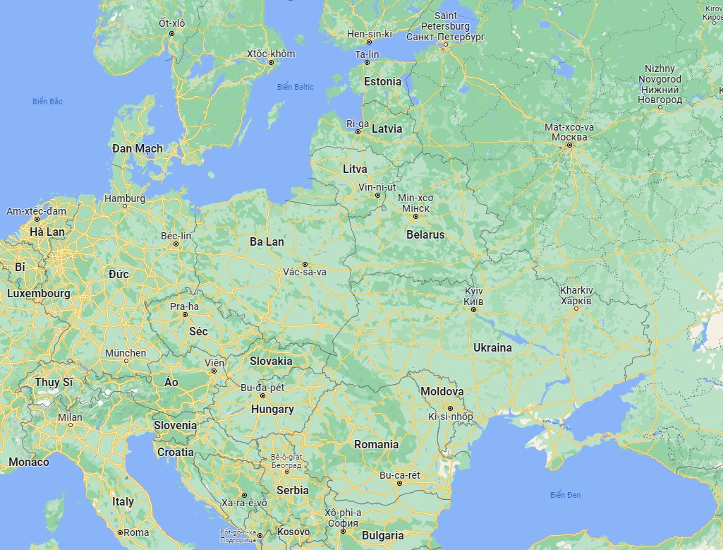 Vị trí Biển Baltic (phía trên) và Biển Đen (góc phải phía dưới). Đồ họa: Google Maps.