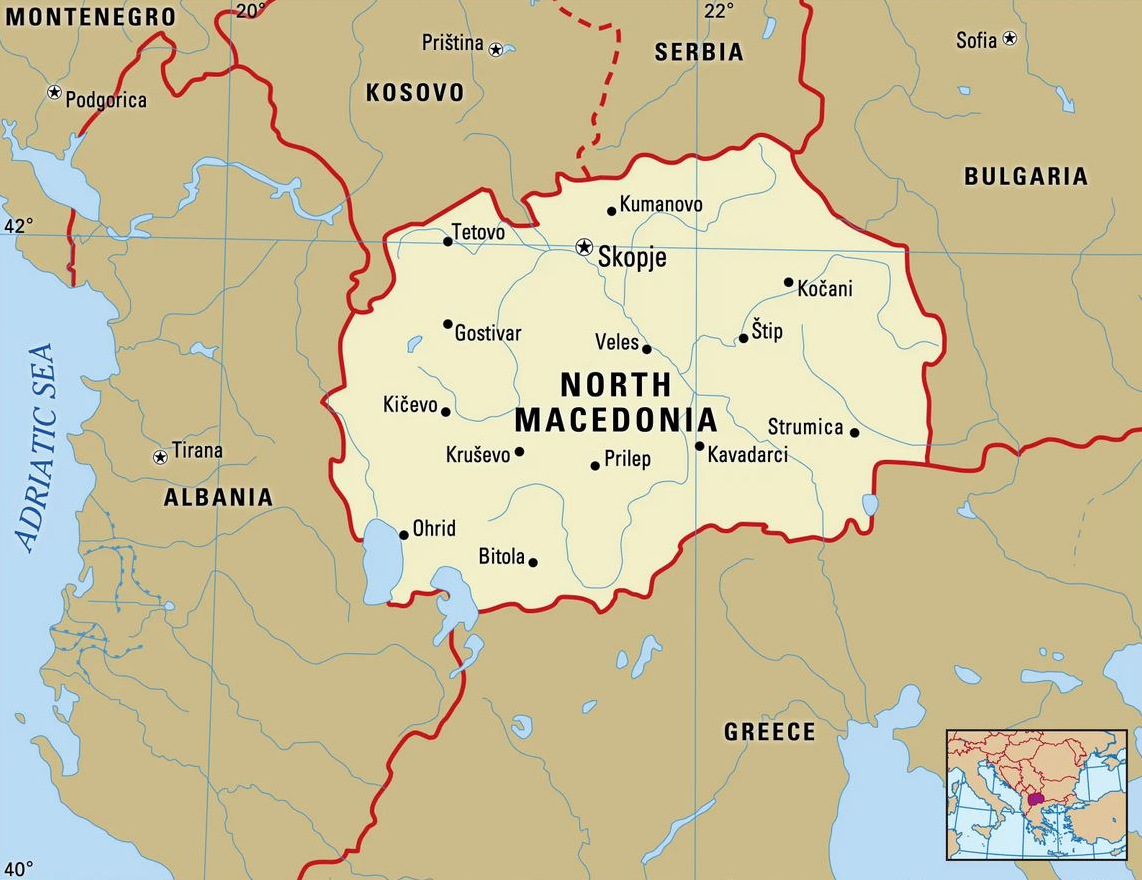 Vị trí thủ đô Skopje của Macedonia. Đồ họa: Britannica.