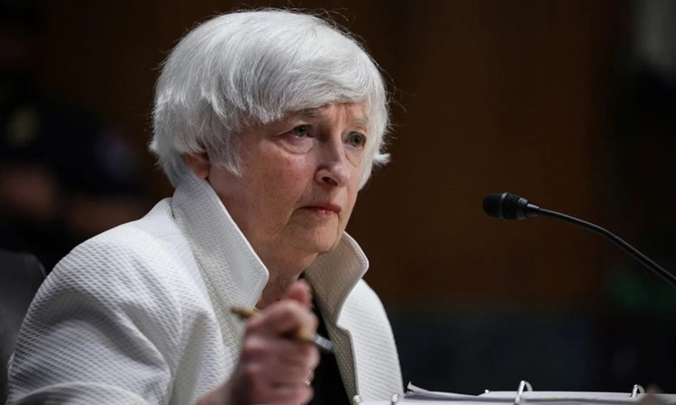 Bộ trưởng Tài chính Mỹ Janet Yellen tại phiên điều trần của Ủy ban Tài chính Thượng viện về ngân sách năm 2023 ở Washington ngày 7/6. Ảnh: Reuters.