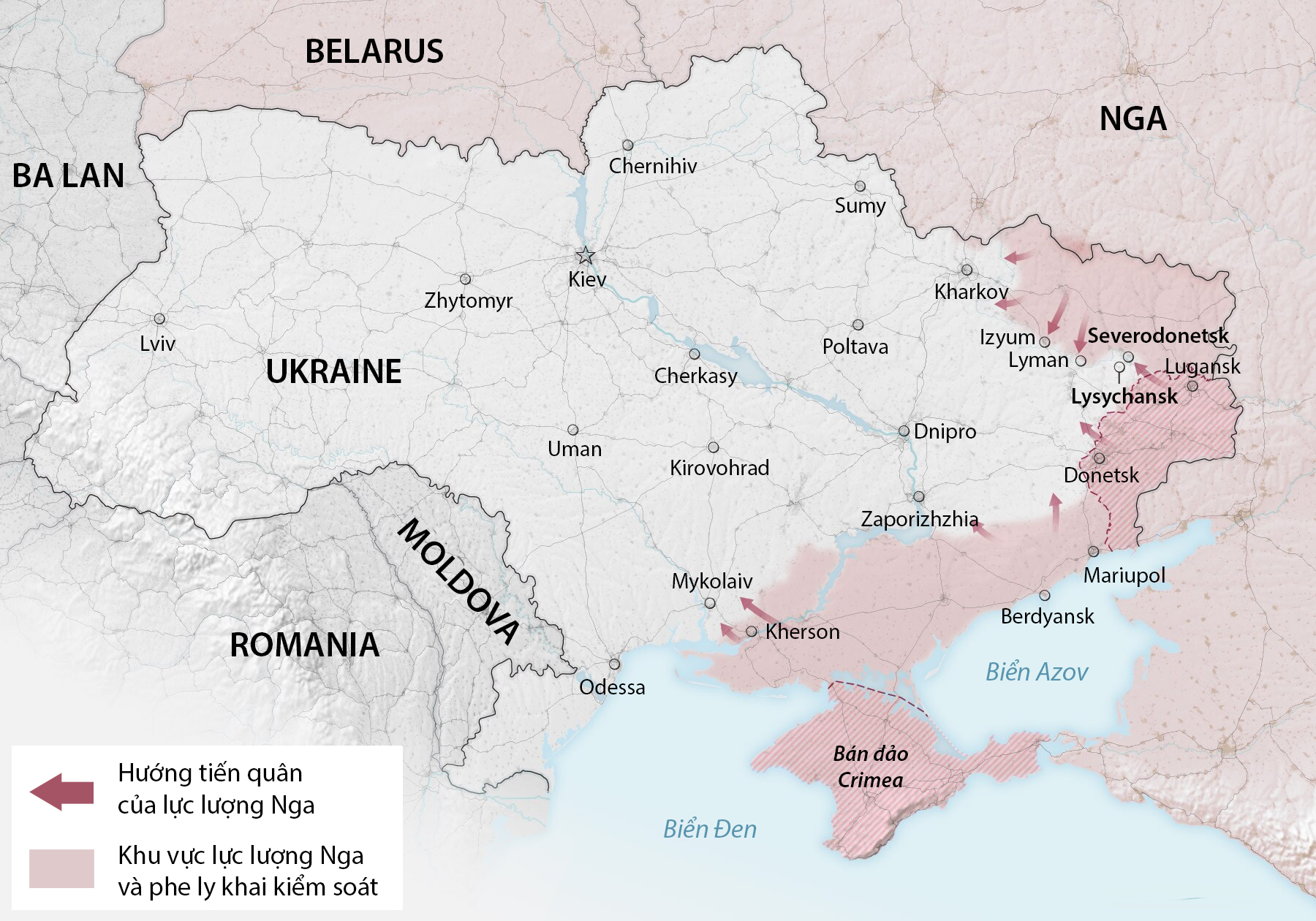 Cục diện chiến trường Ukraine sau hơn 110 ngày giao tranh. Đồ họa: Washington Post.