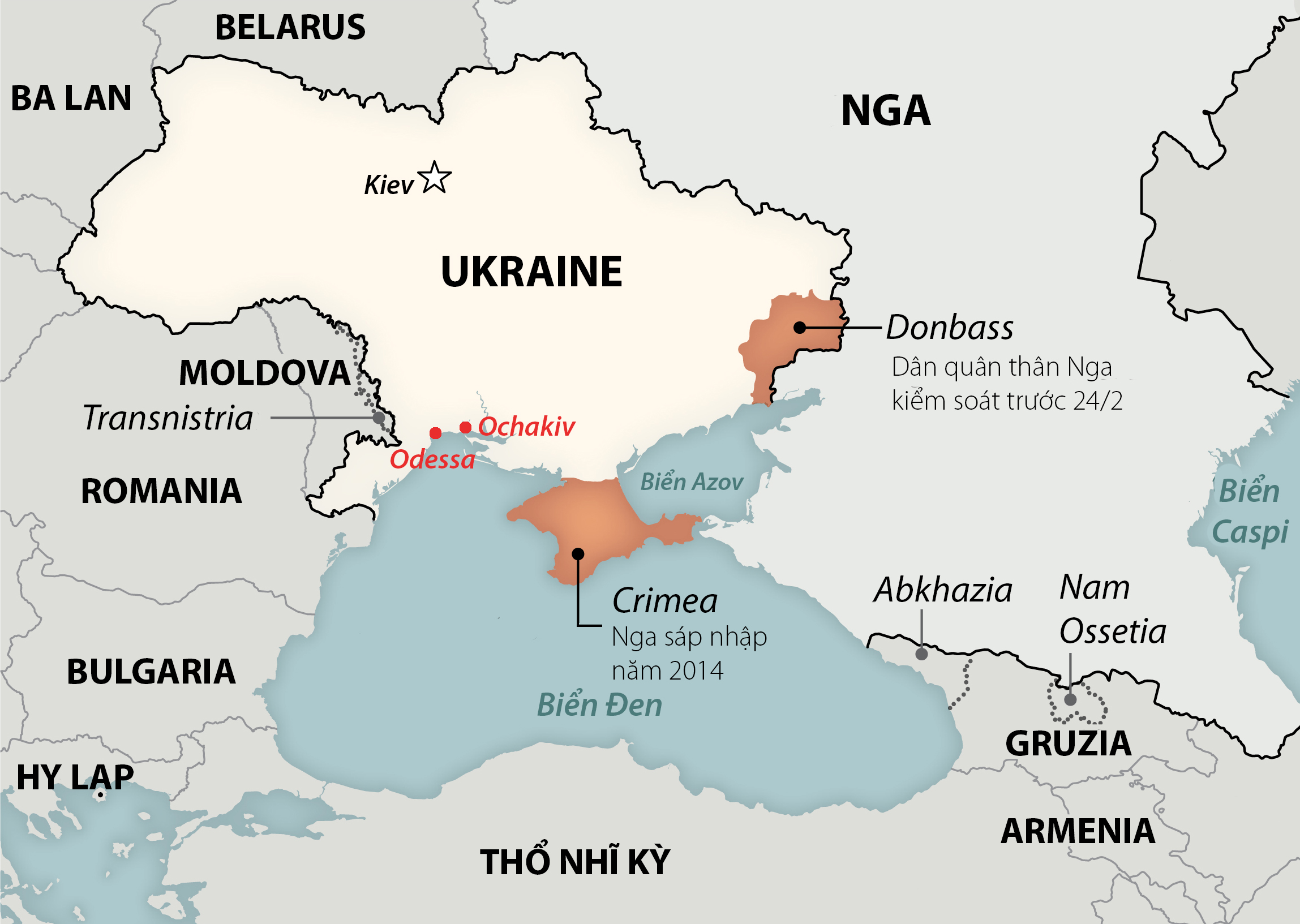 Vị trí thành phố Odessa và Ochkiv của Ukraine. Đồ họa: Washington Post.
