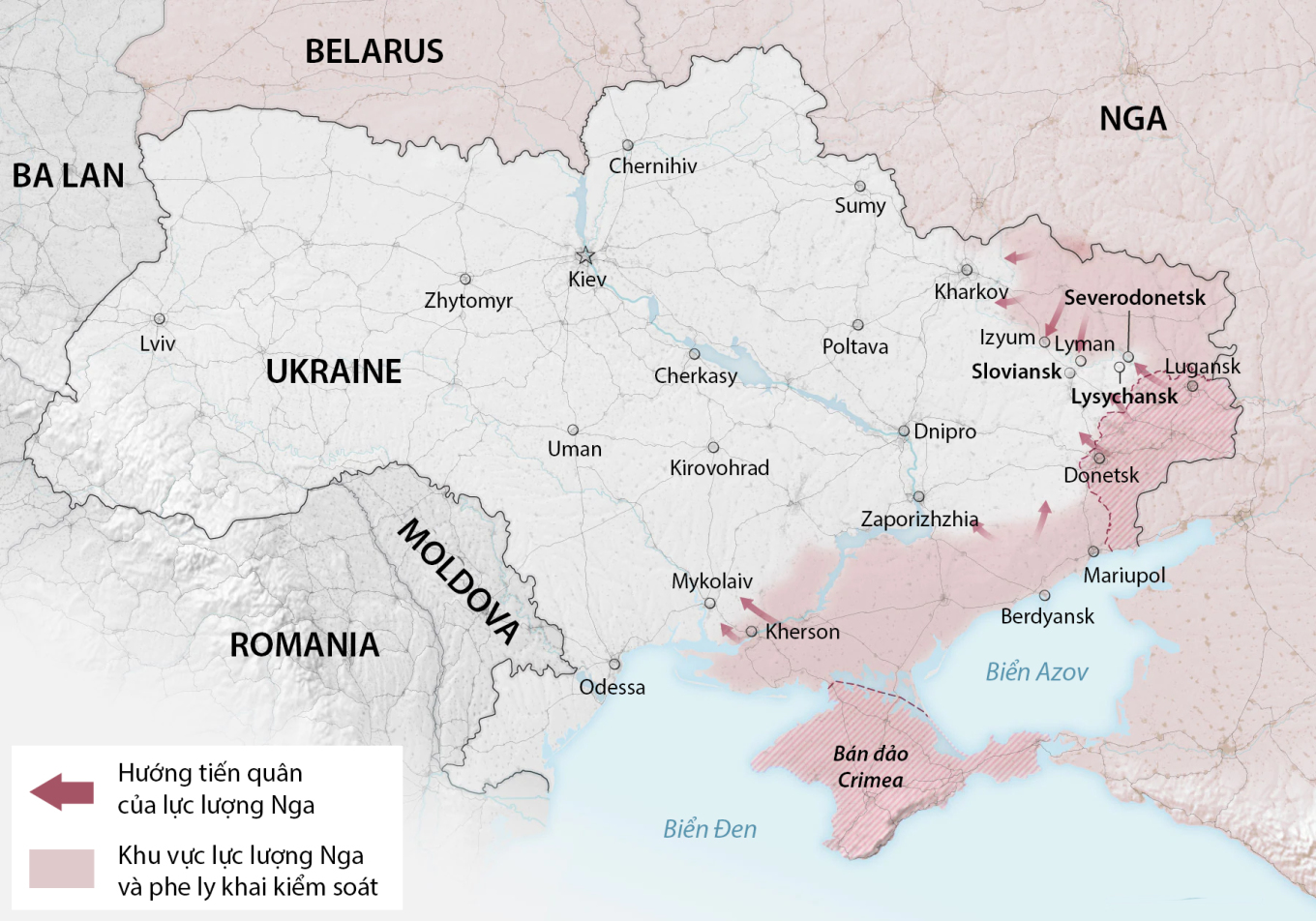 Cục diện chiến sự Ukraine sau hơn bốn tháng giao tranh. Đồ họa: Washington Post