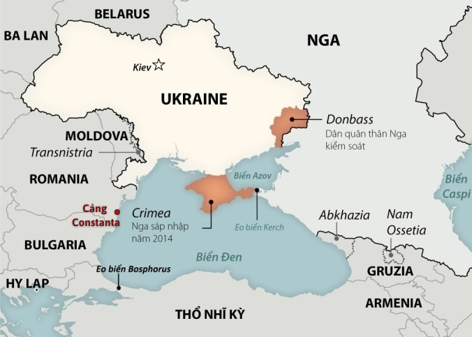 Vị trí Biển Đen, Ukranie, Romania và cảng Constanta. Đồ họa: Washington Post.