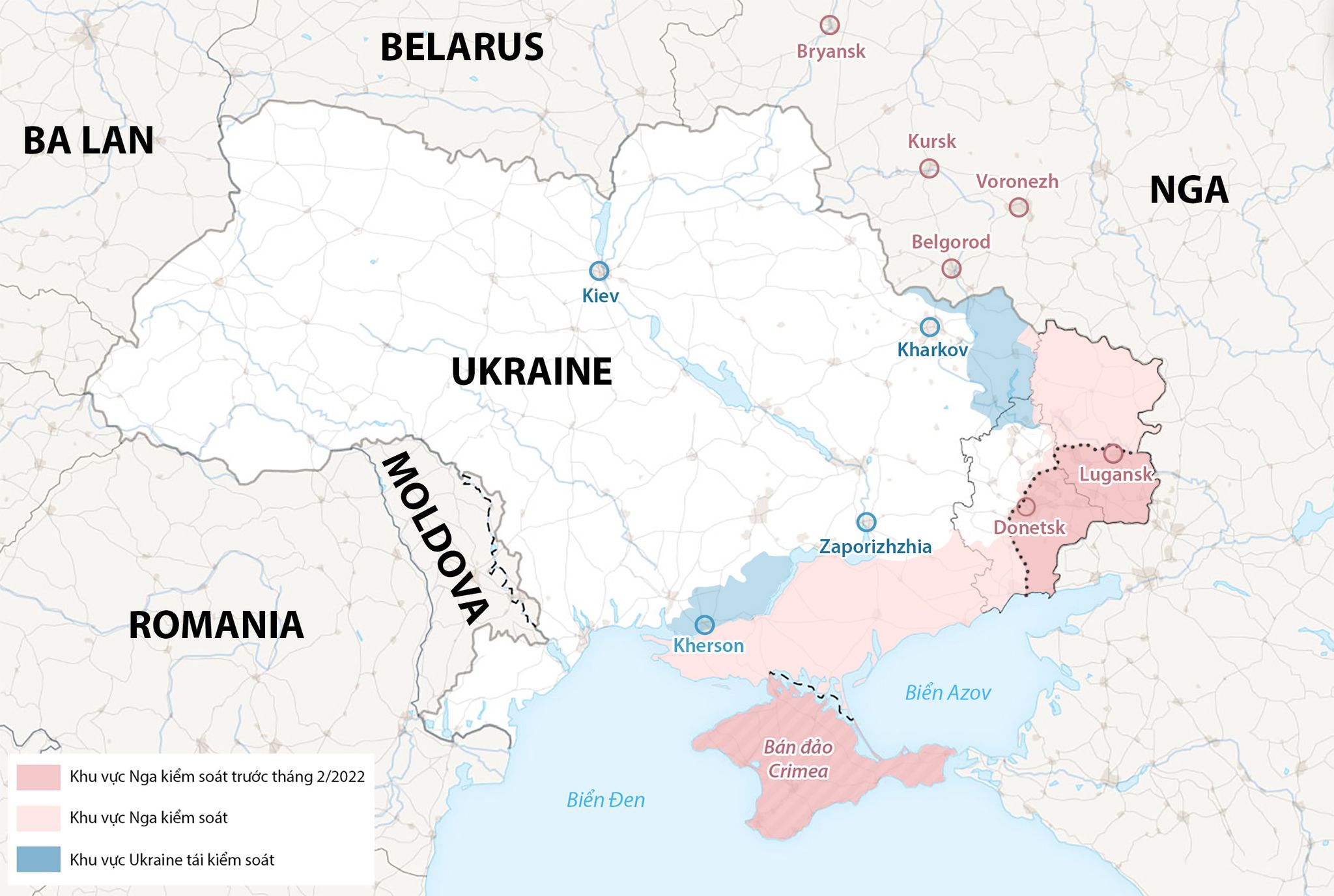 Vị trí một số địa phương Nga gần biên giới Ukraine. Đồ họa: WP