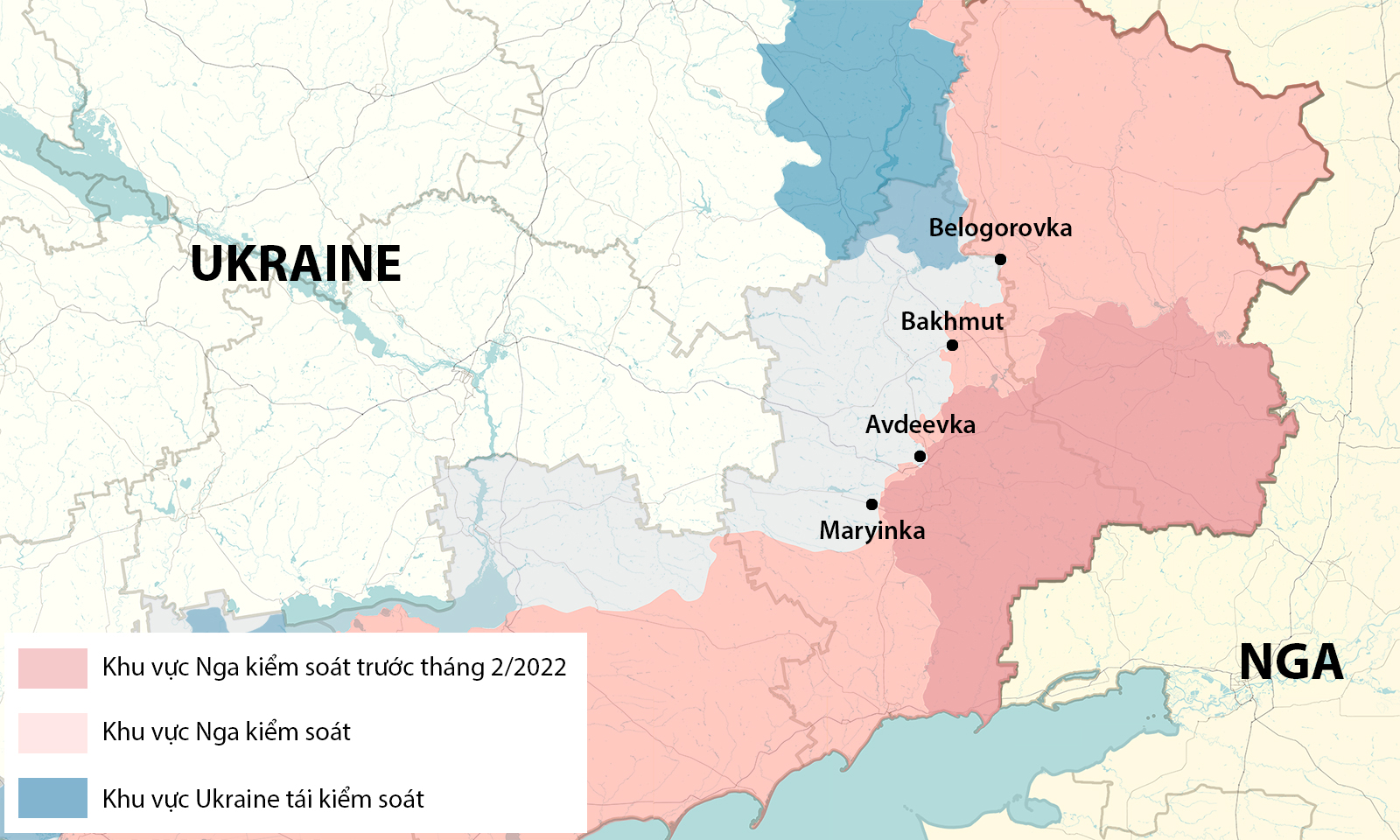 Vị trí Bakhmut, Avdeevka, Maryinka và Belogorovka. Đồ họa: RYV