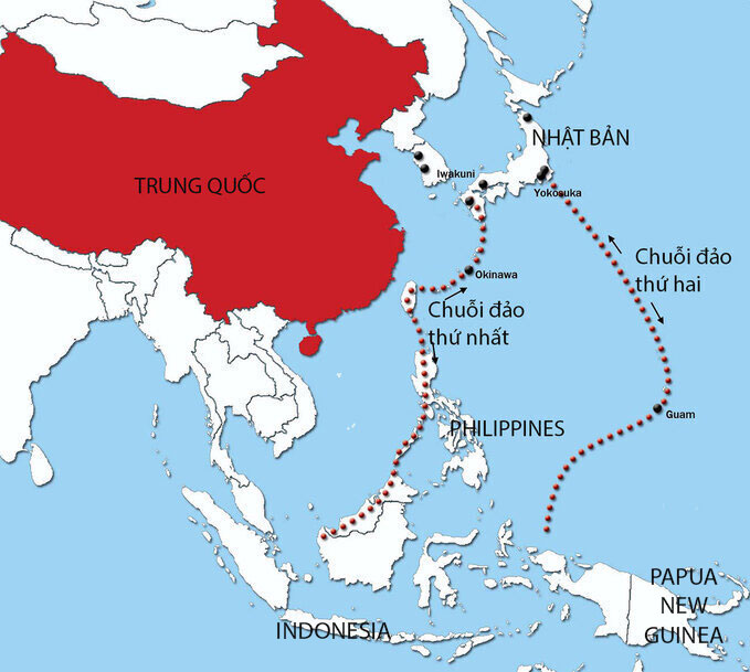 Vị trí chuỗi đảo thứ nhất và chuỗi đảo thứ hai. Đồ họa: Cofda