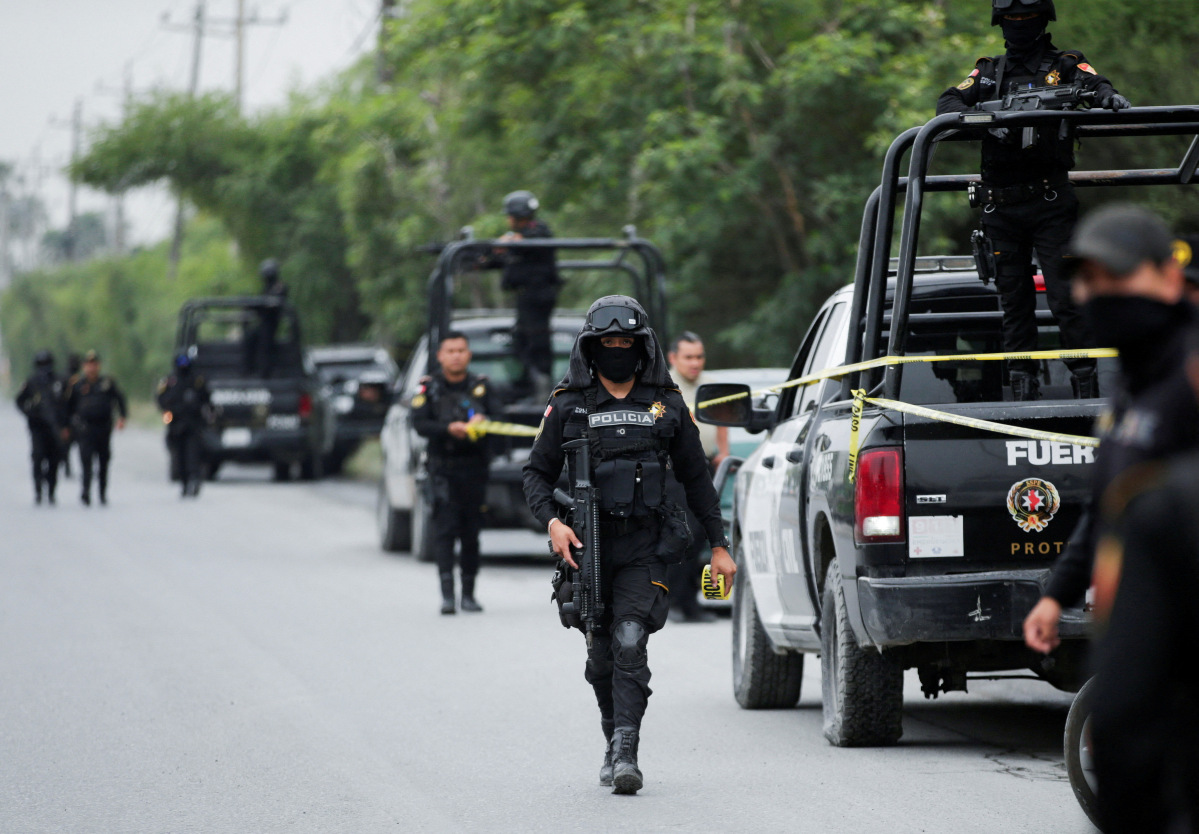 Cảnh sát thực hiện nhiệm vụ ở Escobedo, Mexico, hồi tháng 4/2022. Ảnh: Reuters