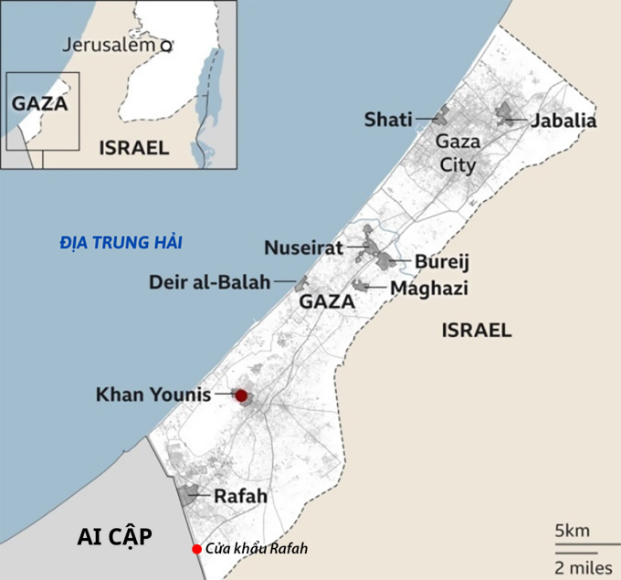 Cửa khẩu Rafah giữa Dải Gaza và Ai Cập. Đồ họa: BBC