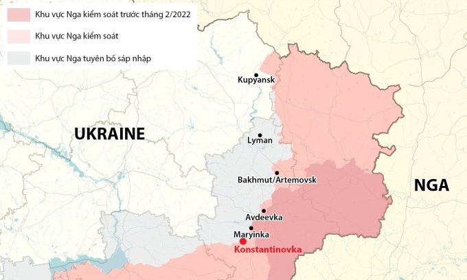 Các điểm nóng giao tranh tại vùng Donbass và một phần tỉnh Kharkov. Đồ họa: RYV