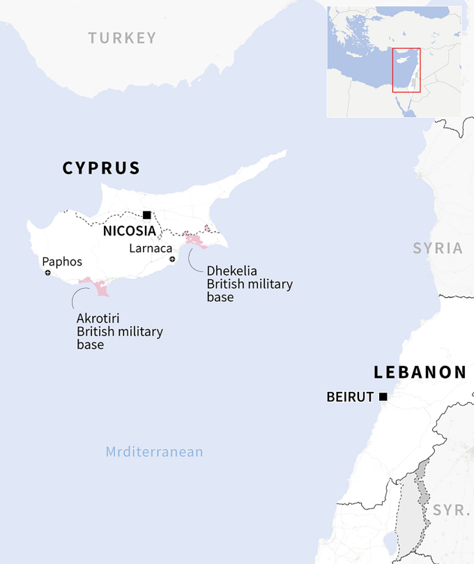 Vị trí Cyprus và Lebanon. Đồ họa: AFP