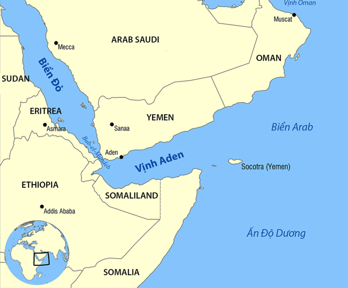 Vị trí Biển Đỏ và biển Arab. Đồ họa: Wikimedia