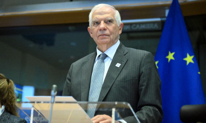 Ông Josep Borrel phát biểu tại một hội nghị ở Brussels, Bỉ, hôm 29/5. Ảnh: AFP