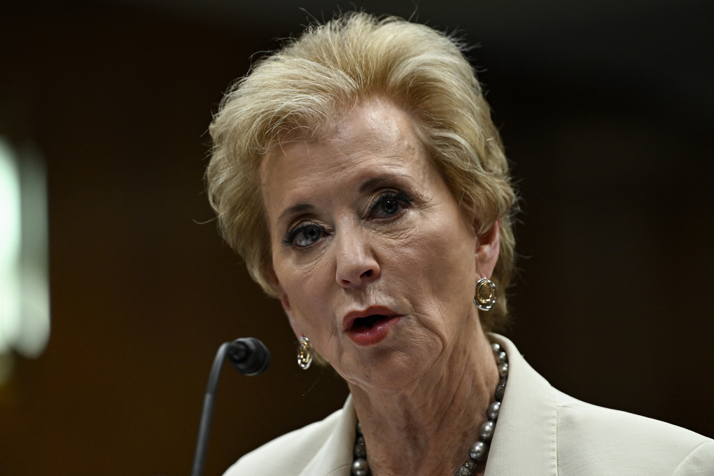 Bộ trưởng Giáo dục Linda McMahon trong một phiên điều trần ở Thượng viện ngày 3/6. Ảnh: AFP