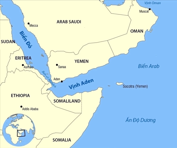 Vị trí Yemen, Biển Đỏ và các vùng biển lân cận. Đồ họa: Wikimedia
