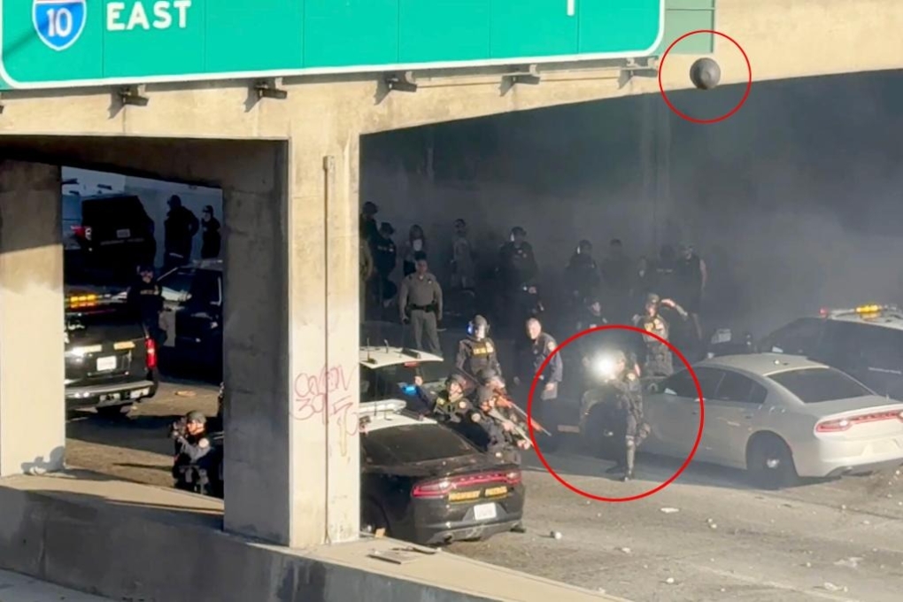 Súng và đạn cao su của cảnh sát California chĩa về phía Canham. Ảnh: New York Post