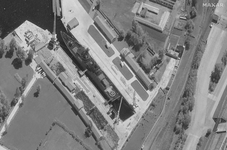 Hình ảnh vệ tinh cho thấy tàu chiến của Triều Tiên tại cơ sở sửa chữa Rajin ngày 12/6. Ảnh: Maxar