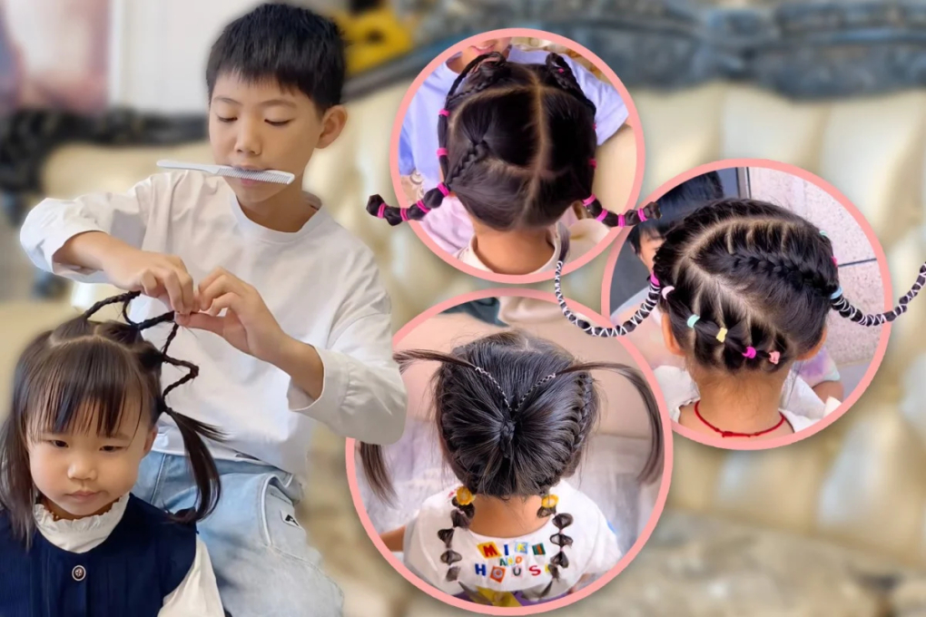 Anh trai họ Huang thích tết tóc cho em gái. Ảnh: SCMP