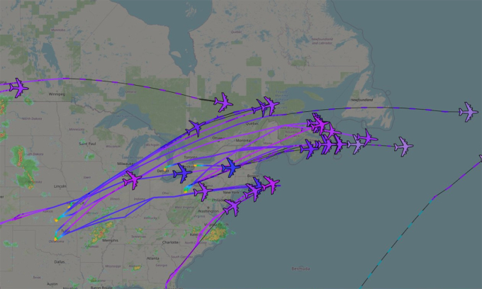 Máy bay tiếp dầu Mỹ rời căn cứ ra nước ngoài ngày 16/6. Đồ họa: ADS-B Exchange