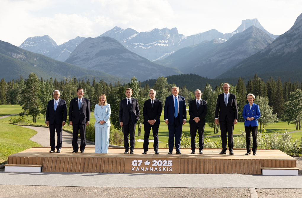 Lãnh đạo các nước G7 và Chủ tịch Hội đồng châu Âu  Antonio Costa tới tham dự hội nghị thượng đỉnh ở Alberta, Canada ngày 17/6. Ảnh: AFP