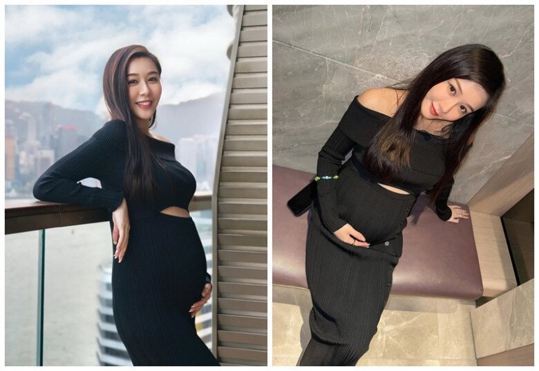 Vóc dáng của bà bầu này không thay đổi quá nhiều dù đang ở những tháng cuối.
