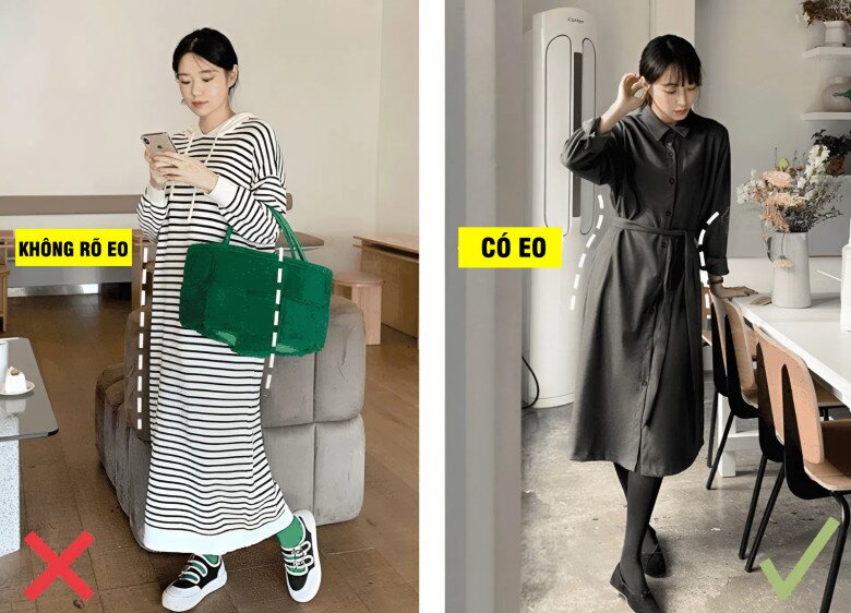 Sự khác biêt giữa việc có eo và không có vòng eo.