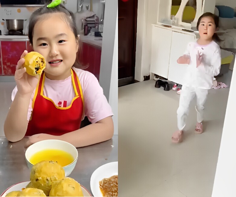 Cô bé 6 tuổi thấy mẹ bầu bí vất vả nên đã xung phong vào bếp nấu ăn.