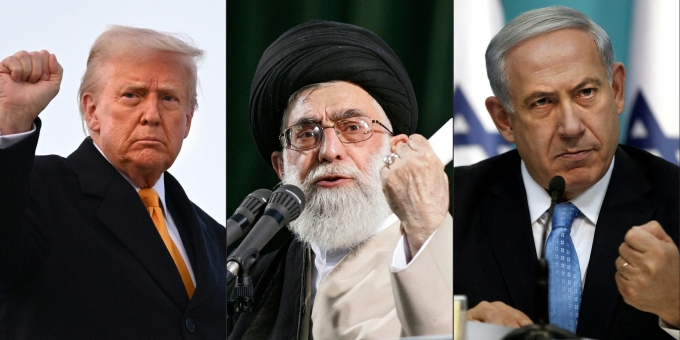 Từ trái sang, Tổng thống Mỹ Donald Trump, lãnh tụ tối cao Iran Ali Khamenei và Thủ tướng Israel Benjamin Netanyahu. Ảnh: AFP