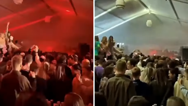 Footage shows people jumping up and down to the music and one woman yelled “f*** Rona” to the camera.
