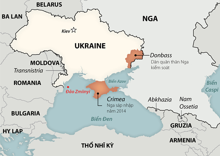 Khu vực Dobass và bán đảo Crimea. Đồ họa: Washington Post.