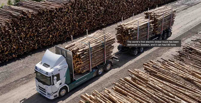 Chiếc xe tải chở gỗ chạy điện lớn nhất thế giới có thể chở được 80 tấn - Ảnh 1.