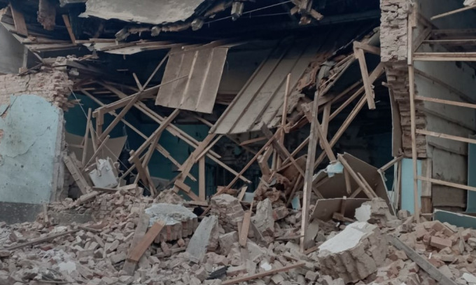 Tòa nhà Bộ tư lệnh không quân Ukraine ở Vinnytsia bị phá hủy trong đòn tập kích hôm 25/3. Ảnh: Không quân Ukraine.