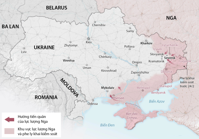 Cục diện chiến trường Ukraine sau hơn 4 tháng giao tranh. Đồ họa: Washington Post.